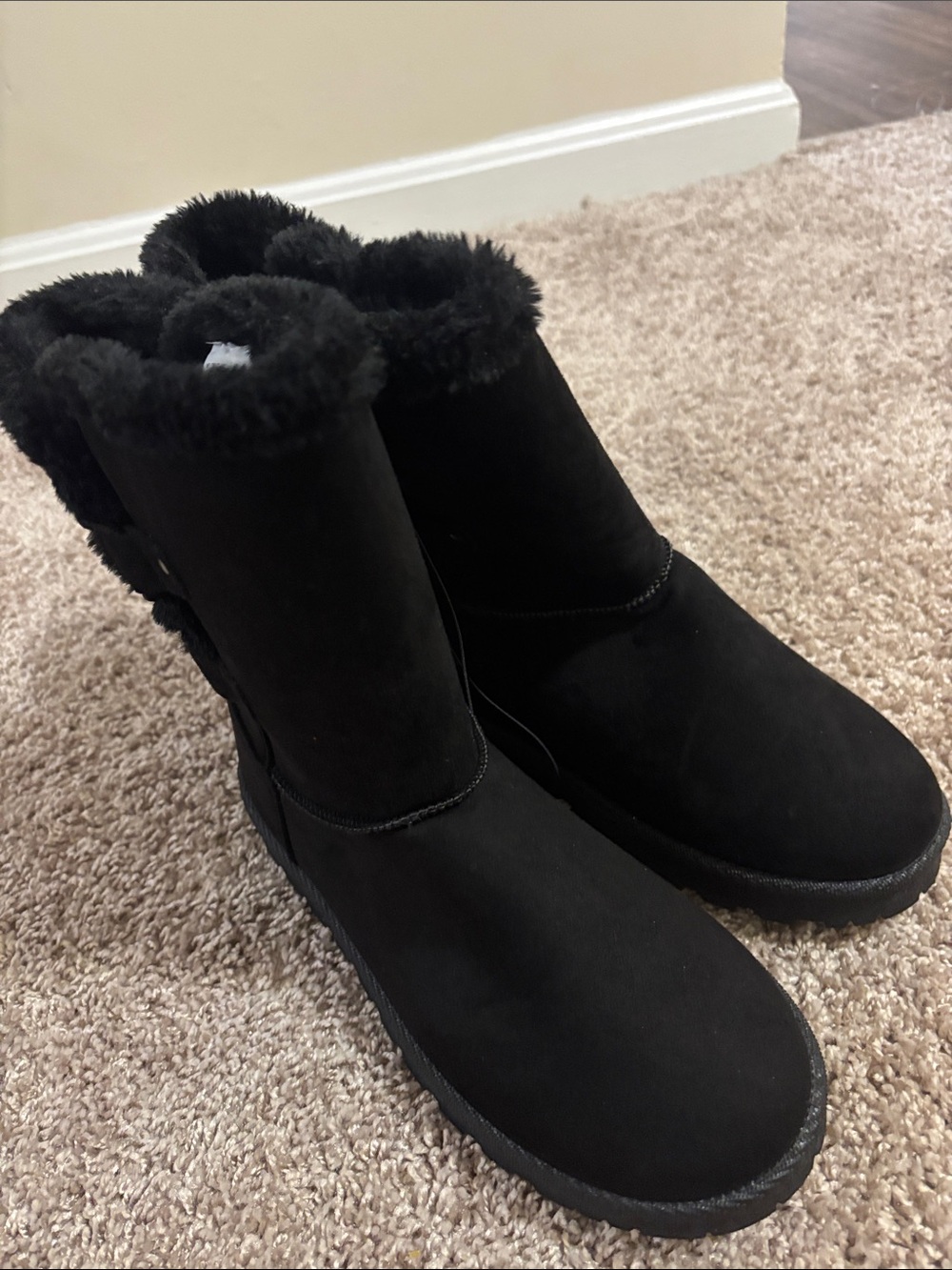 pop Black Faux Fur Winter Boots Faux Suede New Size 10M